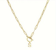 Naszyjnik Łańcuch Stal Szlachetna Pozłacana 18K Litera S