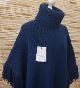 Ponczo w stylu boho okrycie wierzchnie  firmy Alex Max kolor ciemny morski