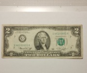 2 dolary USA, seria 1976r, stan bardzo dobry nr G 45100851 A