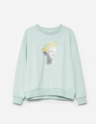 Cropp antyczna głowa zielona miętowa bluza kwiaty nadruk print boyfriend M