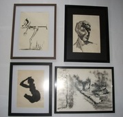 ZESTAW 4 RYSUNKI TUSZEM - PRZED 1970 R