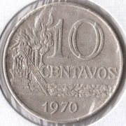 BRAZYLIA 10 centavos 1970, KM# 578.2, XF, niemagnetyczna