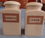 Pojemniki ceramiczne herbata i cukier. Lata 90 XX w. Stan idealny. 