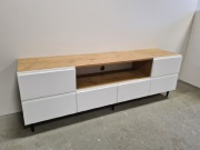 Szafka RTV dąb lancelot fronty biały lakier półmat