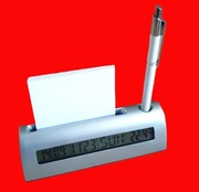 Zegar ,TERMOMETR, data , miejsce na kartki i długopis - organizer biurkowy