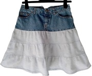 Sisley ciekawa midi trapezowa jeansowa spódnica 36 38 S M bawełna