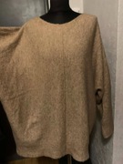 C&A sweter tunika oversize z wełną bardzo duży brązowy camel melanż