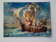 Widokówka 3D stara - statek Na odwrocie kalendarz 