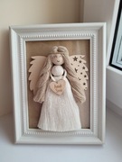 Anioł stróż w ramce makrama prezent dzień Babci i Dziadka Chrzest Komunia 