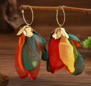 Kolczyki wiszące lekkie kolorowe satynowe płatki Biżuteria 