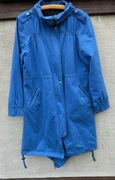 Niebieski, asymetryczny przejściowy płaszcz, długa kurtka 40/42