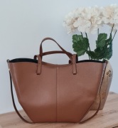 Torebka shopper Borse in Pelle duża włoska skóra brązowa koniakowa