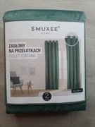 2x zasłony zielone aksamitne welurowe na kółkach przelotkach Smukee  