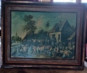 Obraz olejny na płótnie, widok miasteczka