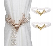 Eleganckie Podwiązki do Zasłon perla, zloty wzór jelenia 2 szt