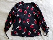 Elegancka czarna bluzka koszula w kwiaty kwiatki maki 34 jak nowa