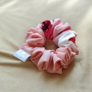 Scrunchies różowa gładka łączoną z kwiatowym wzorem mini 
