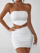 Elegancki komplet „White Sensation” – dopasowana spódniczka + top bandeau