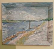 CIEKAWIE NAMALOWANY OBRAZ   bez podpisu profesionalna oprawa