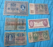 Stare banknoty 10,20,50,100,1000 koron forint,pengo Austria Węgry 1902
