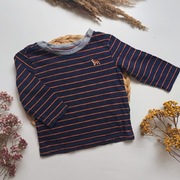 Koszulka bluzka granatowa w paski 80 z haftowanym tygrysem pomarańczowa dłu