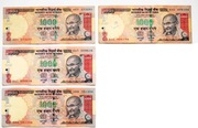 Banknot 1000 Rupii Indie 2006-2011 P.100 Zestaw 4 sztuk
