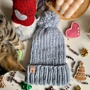 Czapka zimowa wełniana handmade błękitna 