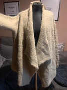 ZARA długi sweter kardigan wdzianko narzutka z wełną oversize duże ecru