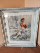 Obraz dzieci z kwiatami nad rzeką