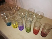 szklanki z kolorowym dnem kieliszki zestaw PRL