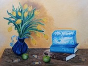 Obraz Olejny Martrwa Natura Tulipany Książki 