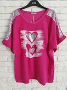 Włoska zdobiona bluzka cekiny cyrkonie plus size len xxxl 48 50 