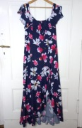 Granatowa sukienka z odsłoniętymi ramionami i rozcięciem w kwiaty XL/XXL