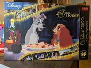 Puzzle 1000 el. Disney Zakochany Kundel Lady Tramp Iconic moments plakat