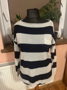 Sweter w paski oversize biało-granatowy luźny