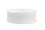 Tasiemka szyfonowa z satynową lamówką, biały, 25mm/25m