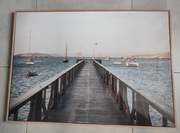 Obraz na płótnie 70x50cm, drewniana ramka, nowy, Canvas, morze, most, łódki