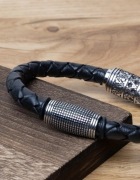 Unikatowa Bransoletka Męska Skórzana Czarna BLACK COIL