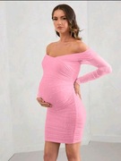 Różowa sukienka ciążowa ołówkowa z długim rękawem 