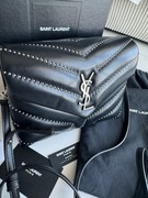 YSL Yves Saint Laurent Pouch Bag Mono czarna torebka skórzana srebrne Logo