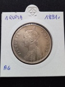 1 Rupia z 1891r Cesarzowa Wiktoria Indie Brytyjskie , srebro