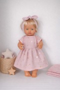 Muślinowa sukienka dla lalki Miniland 38cm + opaska.