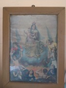 Dewocjonalia zniszczony duży obraz przedwojenny czyściec piekło Maryja