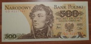 Banknot 500 zł PRL serii GD stan UNC z paczki bankowej