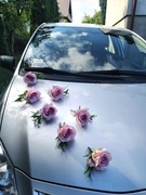 Dekoracja samochodu auta na ślub komplet brudny róż roze kokardki 