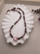 Naszyjnik handmade ~ rodonit czarny i różowy ~ cyrkonie szklane ~ hematyt