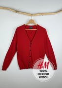 kardigan męski 100% merino wool M wełna miękki na zimę ciepły czerwony