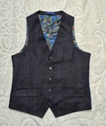 Kamizelka garniturowa S Czarna w kratkę Bordowa Nowa