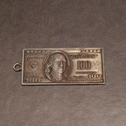 Amerykański brelok przywieszka banknot 100 dolarów USD, metal oryginał USA