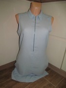 Błękitna, przewiewna sukienka, Zara basic z kolnierzykiem i bez rekawków